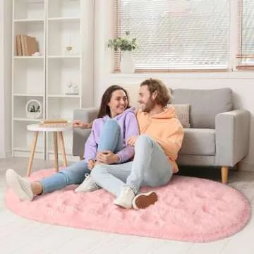 LOCHAS Fluffy Pink Bedroom Rug 2.6' x 5.3', Shaggy Area Rug for Bedroom Bedside, Soft Oval Throw Rug...