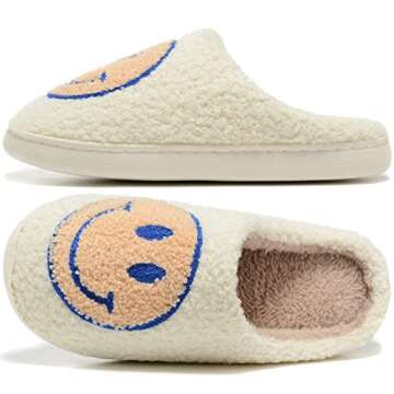 Women Men Retro Fuzzy Face Slippers Retro Soft Fluffy Warm Home Non-Slip Couple Style Casual Happy Face Slippers Soft Memory Foam Fuzzy Slides Indoor Outdoor Anti-Skid Warm Cozy Foam Slide