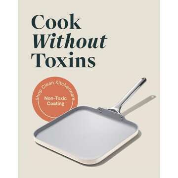 Caraway Square Griddle Pan - 11” Square Pan - Non-Stick Ceramic Coated - Non Toxic, PTFE & PFOA Fr...