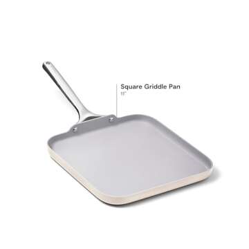 Caraway Square Griddle Pan - 11” Square Pan - Non-Stick Ceramic Coated - Non Toxic, PTFE & PFOA Free - Oven Safe & Compatible with All Stovetops - Cream