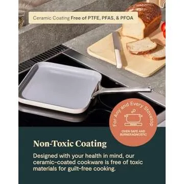 Caraway Square Griddle Pan - 11” Square Pan - Non-Stick Ceramic Coated - Non Toxic, PTFE & PFOA Free - Oven Safe & Compatible with All Stovetops - Cream
