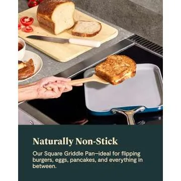Caraway Square Griddle Pan - 11” Square Pan - Non-Stick Ceramic Coated - Non Toxic, PTFE & PFOA Free - Oven Safe & Compatible with All Stovetops - Cream