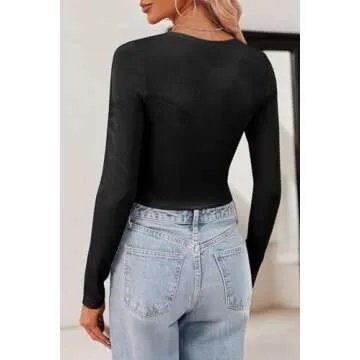 Tankaneo Women Crop Tops Long Sleeve Ribbed Slim Fit Workout Cropped Tee Y2K Short T-Shirts Black