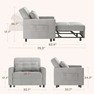 Noelse 3-in-1 Convertible Sofa Bed: Versatile Sleeper Chair for Any Space