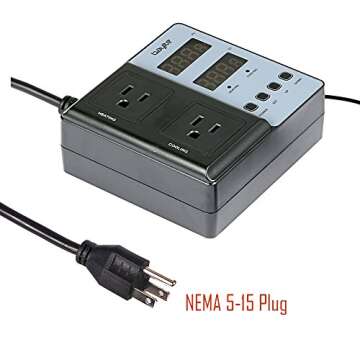 bayite Temperature Controller BTC201 Dual Pre-Wired Digital Outlet Thermostat Plug, 2 Stage Heating and Cooling Mode, 110V - 240V 10A