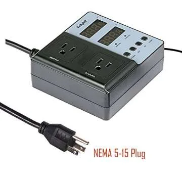 bayite Temperature Controller BTC201 Dual Pre-Wired Digital Outlet Thermostat Plug, 2 Stage Heating and Cooling Mode, 110V - 240V 10A