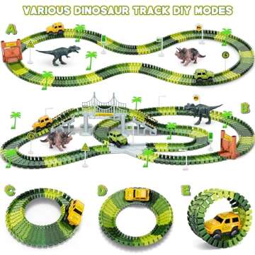 Dinosaur Tracks, 271 PCS Create A Dinosaur World Road Race for Kids Boys Toys Flexible Train Tracks Set with 2 Cool Race Cars and 2 Dinosaur Toys for Age 3 4 5 6 7 8 Year & Up Old Boy Girls Best Gift