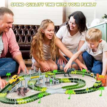 Dinosaur Tracks, 271 PCS Create A Dinosaur World Road Race for Kids Boys Toys Flexible Train Tracks Set with 2 Cool Race Cars and 2 Dinosaur Toys for Age 3 4 5 6 7 8 Year & Up Old Boy Girls Best Gift