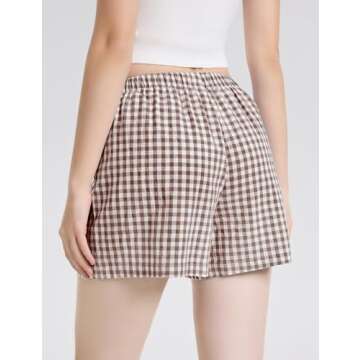 LOMON Womens Boxer Shorts Casual Summer Cotton Pajama Lounge Sleep Pj Gingham Plaid Shorts Y2K Beach Bottoms (Coffee White Plaid S)