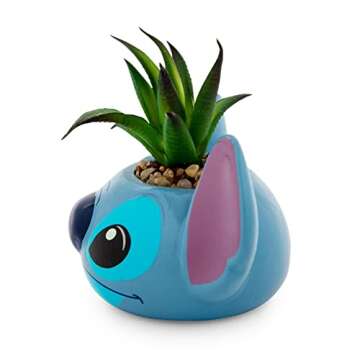 Disney Lilo & Stitch 3-Inch Ceramic Mini Planter with Artificial Succulent | Small Flower Pot, Faux ...