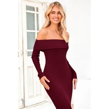 PRETTYGARDEN Women's Winter Sweater Dress Off Shoulder Bodycon