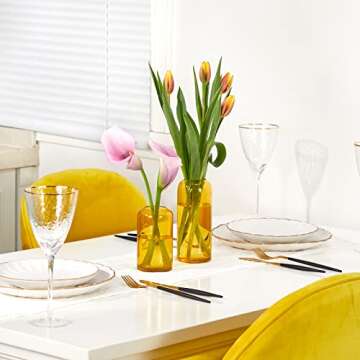 ZENS Glass Bud Vase Set of 3 - Hand Blown Amber Glass for Elegant Home Décor