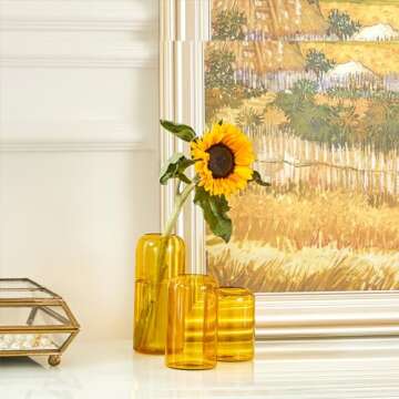 ZENS Hand Blown Amber Glass Bud Vase Set of 3