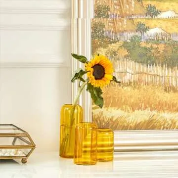 ZENS Hand Blown Amber Glass Bud Vase Set of 3