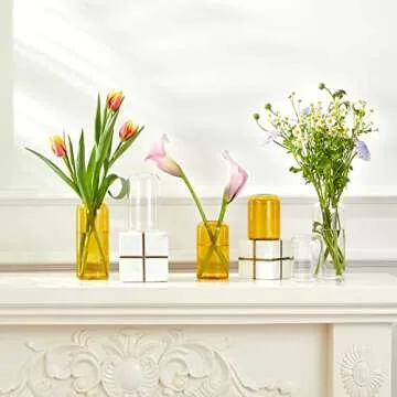 ZENS Hand Blown Amber Glass Bud Vase Set of 3