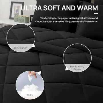 Love's cabin Queen Comforter Set Black, 7 Pieces Queen Bed in a Bag, All Season Queen Bedding Sets with 1 Comforter, 1 Flat Sheet, 1 Fitted Sheet, 2 Pillowcase and 2 Pillow Sham