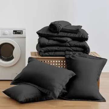 Love's cabin Queen Comforter Set Black, 7 Pieces Queen Bed in a Bag, All Season Queen Bedding Sets with 1 Comforter, 1 Flat Sheet, 1 Fitted Sheet, 2 Pillowcase and 2 Pillow Sham