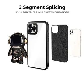 Fycyko Compatible with iPhone 11 Pro Max Case Glitter,Astronaut Stand Luxury Cute Flexible Cover Camera Protection Shockproof Phone Case Women Girly for iPhone 11 Pro Max 6.5''-Black