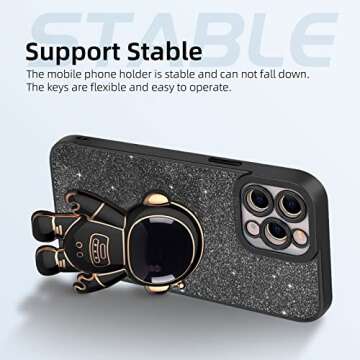 Fycyko Compatible with iPhone 11 Pro Max Case Glitter,Astronaut Stand Luxury Cute Flexible Cover Camera Protection Shockproof Phone Case Women Girly for iPhone 11 Pro Max 6.5''-Black