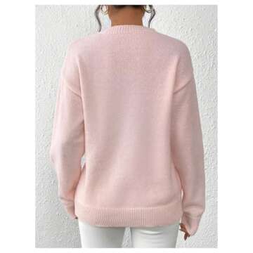 MakeMeChic Women's Crew Neck Sweater Bow Knot Sequin Long Sleeve Drop Shoulder Knit Top