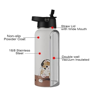 Funkrin Insulated 32oz Water Bottle with Dual Lids