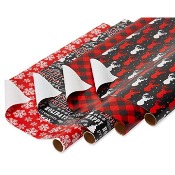 Red Black Christmas Wrapping Paper Set with Bows and Tags
