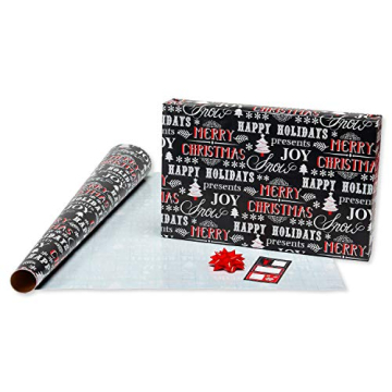 Red Black Christmas Wrapping Paper Set with Bows and Tags