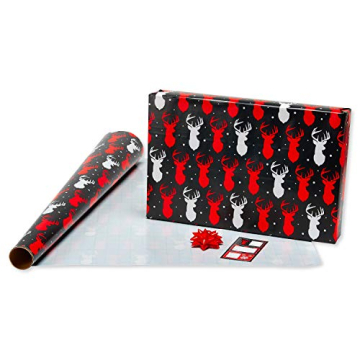 Red Black Christmas Wrapping Paper Set with Bows and Tags