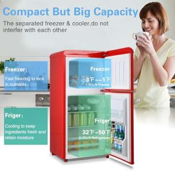 Anukis Mini Fridge with Freezer 3.2 Cu Ft - Retro Red Design for Stylish Spaces
