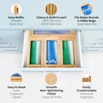 mHomeBilt Bamboo Bag Storage Organizer for Kitchen Drawers