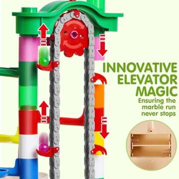 JOYIN 236Pcs Glowing Marble Run with Motorized Elevator- Construction Building Blocks Toys with 30 Glow in The Dark Plastic Marbles, STEM Gifts for Boys and Girls