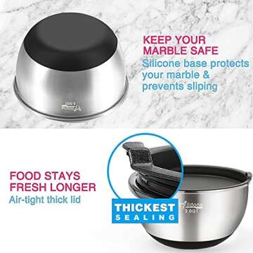 Wildone Mixing Bowls with Airtight Lids, Stainless Steel Nesting Mixing Bowls Set of 5, with Non-sli...