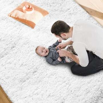 Floralux 8x10 Area Rug - White Soft Fluffy Shag Rug