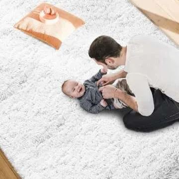 Floralux 8x10 Area Rug - White Soft Fluffy Shag Rug