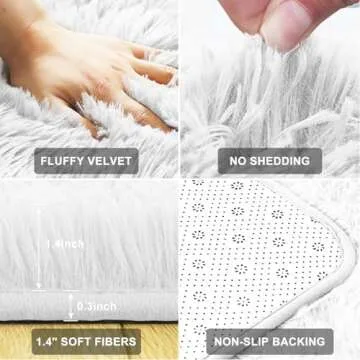 Floralux 8x10 Area Rug - White Soft Fluffy Shag Rug