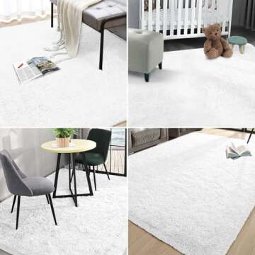 Floralux 8x10 Area Rug - White Soft Fluffy Shag Rug