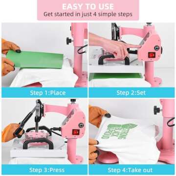 Lya Vinyl 12" x 10" Heat Press Machine, High Pressure Heat Press Machine for T-Shirt, Digital Industrial Sublimation Printer for Heat Transfer Vinyl (Pink)