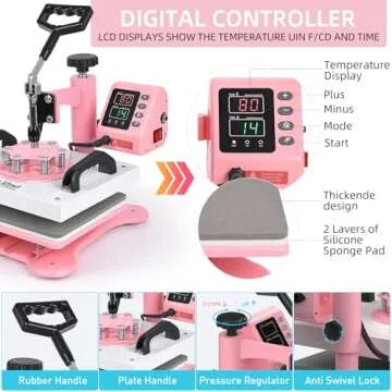 Lya Vinyl 12" x 10" Heat Press Machine, High Pressure Heat Press Machine for T-Shirt, Digital Industrial Sublimation Printer for Heat Transfer Vinyl (Pink)