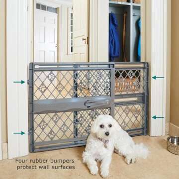 MYPET North States Paws Portable Pet Gate: 26-40" Wide. Pressure Mount. No Tools Needed. Made in USA. Dog Gate 23" Tall, Expandable, Durable Dog Gates for Doorways, Fieldstone Gray