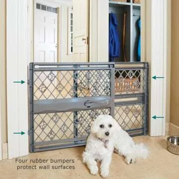 MYPET North States Paws Portable Pet Gate: 26-40" Wide. Pressure Mount. No Tools Needed. Made in USA. Dog Gate 23" Tall, Expandable, Durable Dog Gates for Doorways, Fieldstone Gray