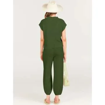 ANRABESS Women's Two Piece Outfits Knit Sweater Vest Crop Top Pants Lounge Matching Tracksuit Sweatsuit Travel Clothes Sets Amy Green X-Small