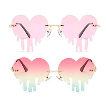 ENTHYI Melting Heart Sunglasses for Men/Women Rimless Irregular Party Unique Sun Glasses Metal Prom ...