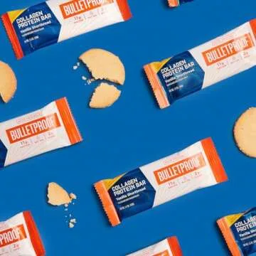 Collagen Protein Bars, Vanilla Shortbread, 11g Protein, 12 Pack, Bulletproof Grass Fed Healthy Snacks, Made with MCT Oil, 2g Sugar, No Added Sugar