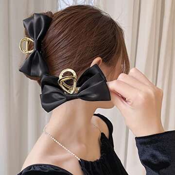 Stylish Black Satin Bow Hair Clip for Women | Large and Versatile | Secure Hold for Daily Wear