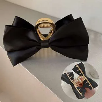 Stylish Black Satin Bow Hair Clip for Women | Large and Versatile | Secure Hold for Daily Wear