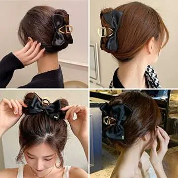 Stylish Black Satin Bow Hair Clip for Women | Large and Versatile | Secure Hold for Daily Wear