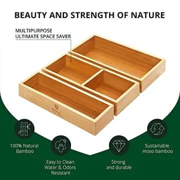 Luxury Bamboo Drawer Organizer Set for Home and Office