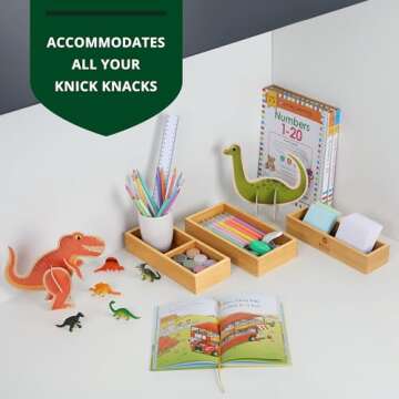 ROYAL CRAFT WOOD Luxury Bamboo Drawer Organizer Storage Box, Bin Set - Multi-Use Drawer Organizer for Kitchen, Bathroom, Office Desk, Makeup, Jewelry (3 Boxes)