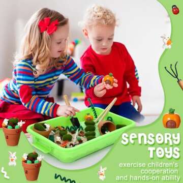 Seenelling Garden Sensory Bin, 68 Pcs Garden Themed Toys for Girls, Counting Sensory Toys, Boys and Girls Can Play, Suitable for Kids to Exercise Counting Touch