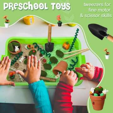 Seenelling Garden Sensory Bin, 68 Pcs Garden Themed Toys for Girls, Counting Sensory Toys, Boys and Girls Can Play, Suitable for Kids to Exercise Counting Touch